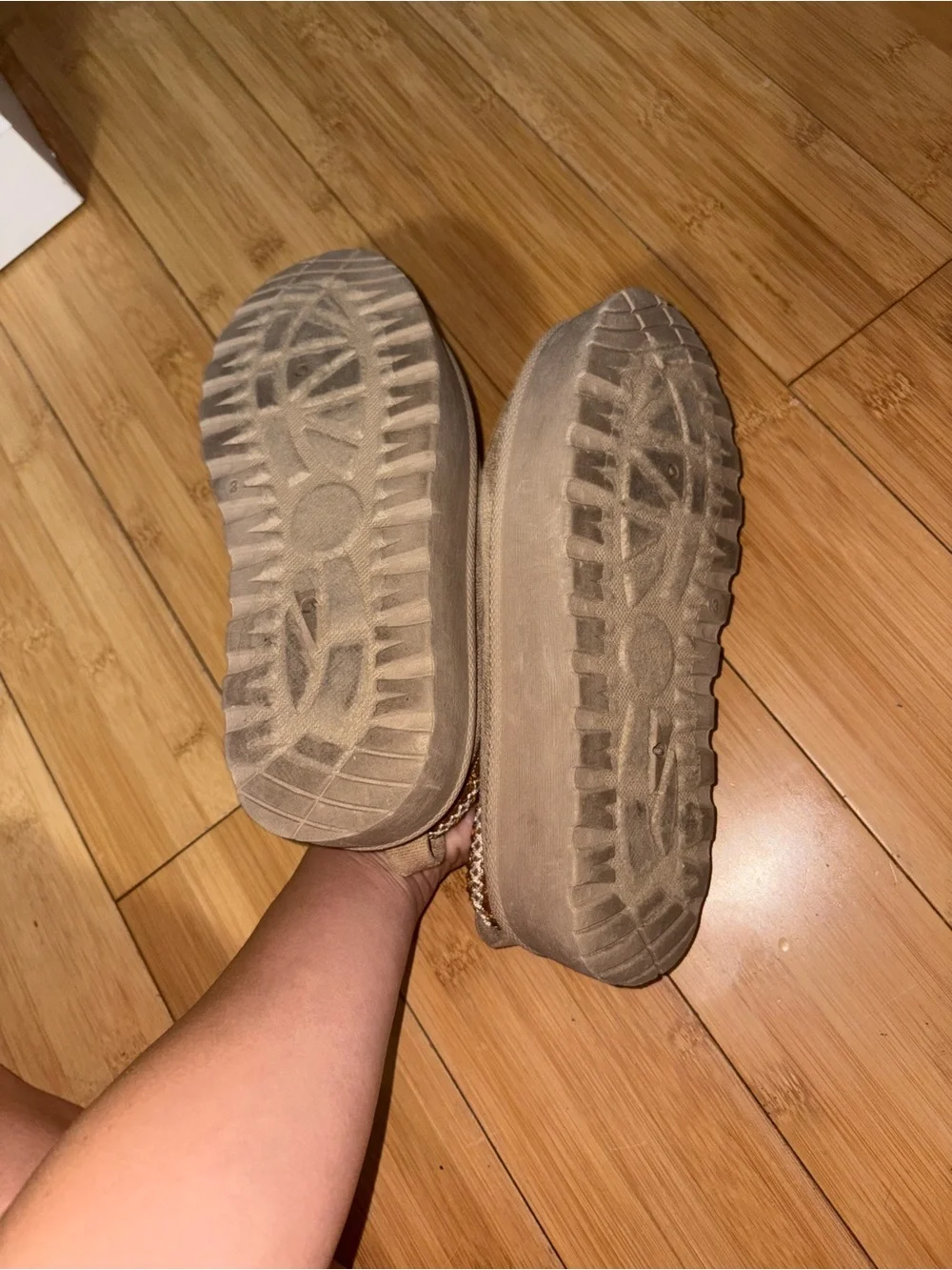Mudd Kids Slip-On Cozy Shoes in Taupe with Gold Trim